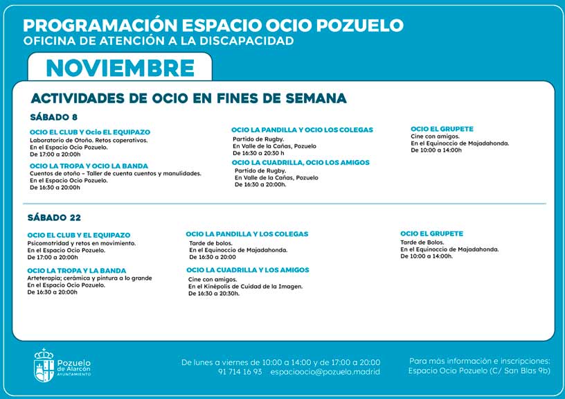 Actividades de ocio en fines de semana Noviembre