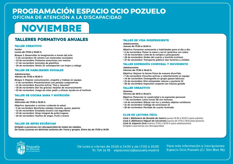 Talleres formativos anuales (Plazas disponibles) Noviembre