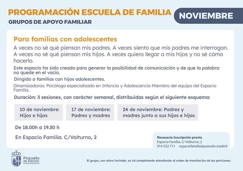 Grupos de apoyo familia noviembre 2025