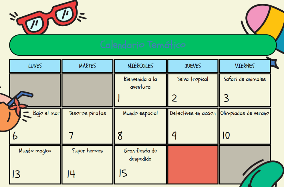 Calendario primera quincena de julio