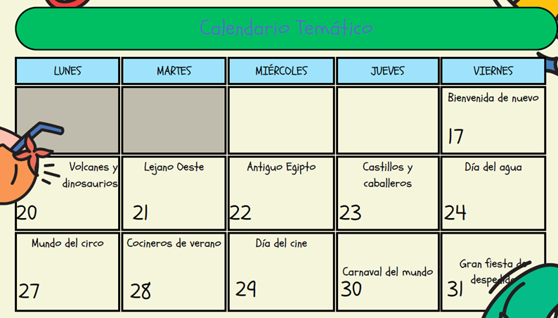 Calendario segunda quincena de julio