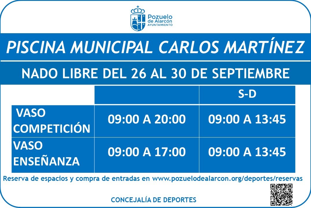 Horario Piscina Carlos Martines 26 al 30 septiembre 2026