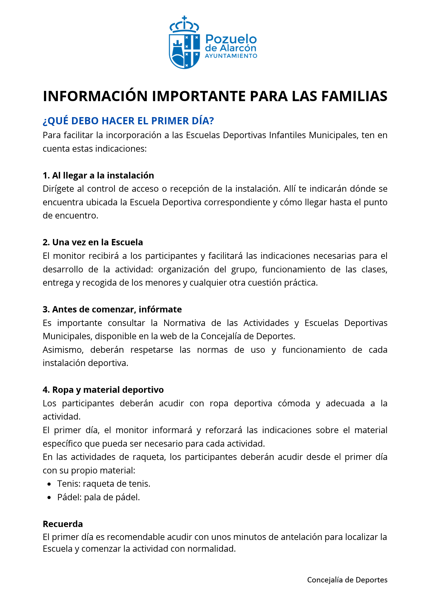 Información para familias - escuela deportivas 2026/2027