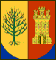 Escudo del Club Deportivo Retamar formado por los dibujos de un árbol y un castillo sobre fondos amarillo y rojo respectivamente